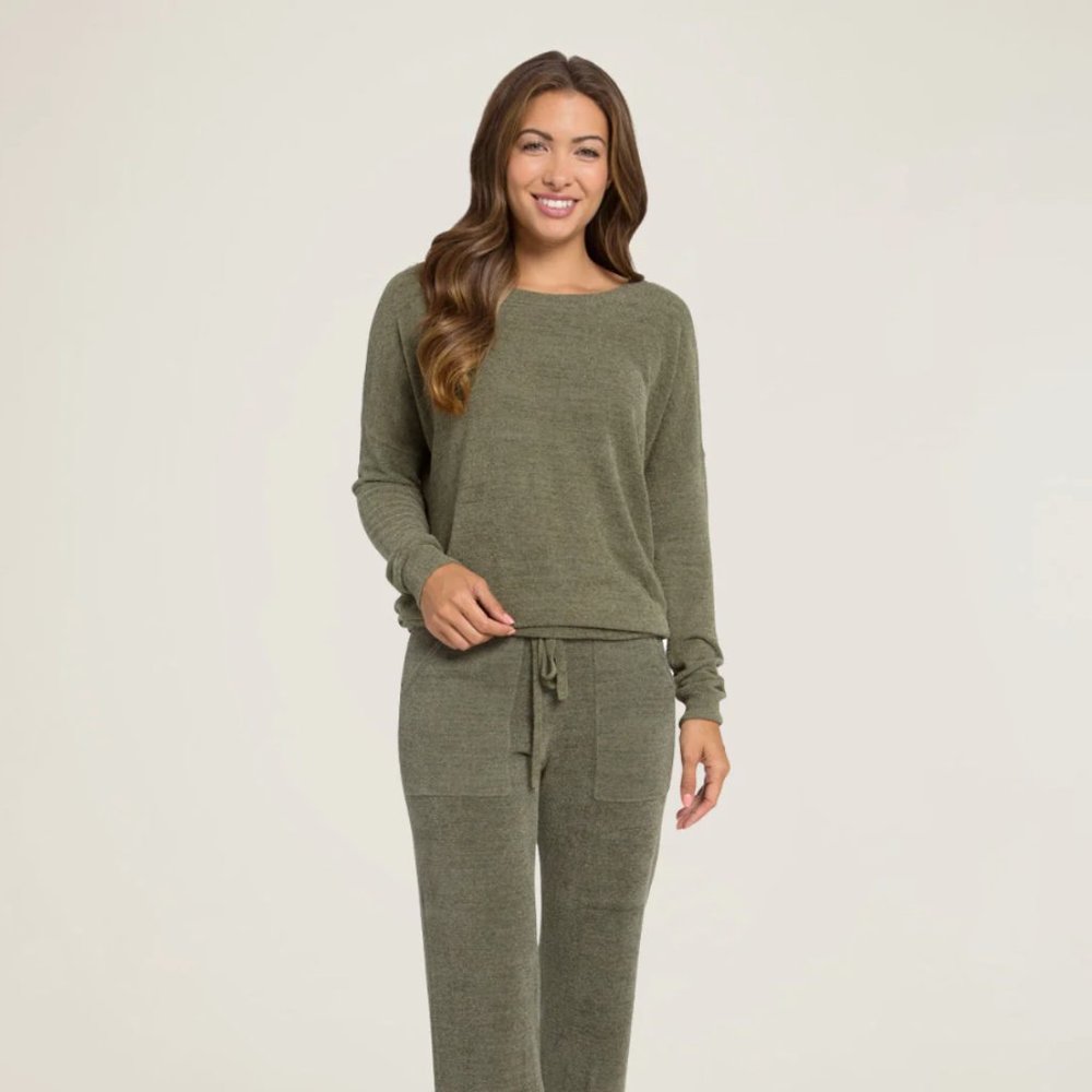 BAREFOOT DREAMS CozyChic Ultra Lite Slouchy Pullover Olive Green {K9}
